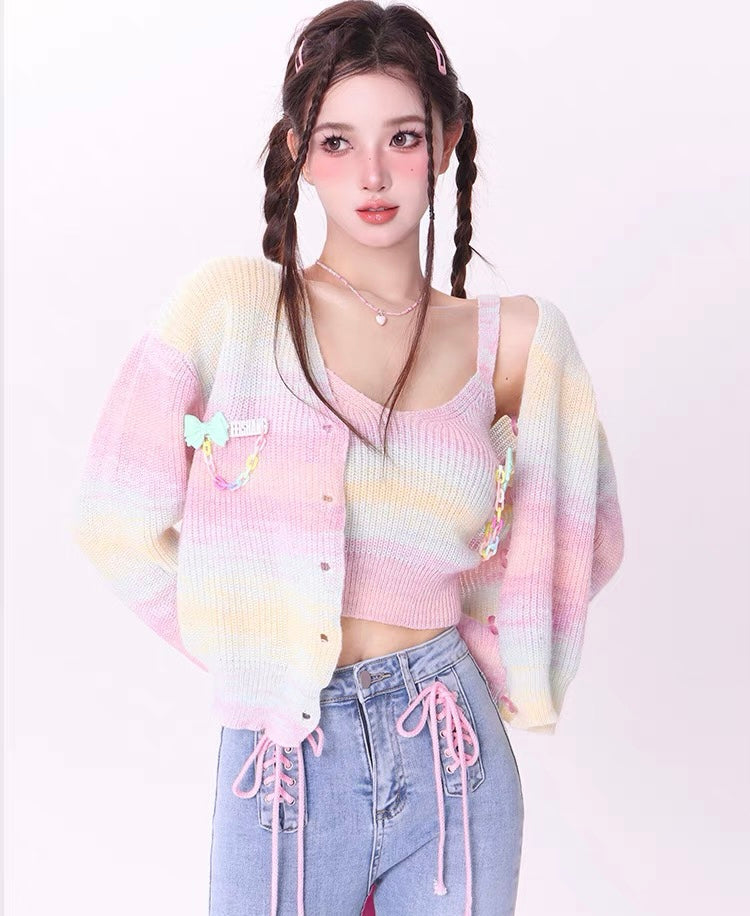 Fashion Rainbow Sweater Knitted Coat PN6715