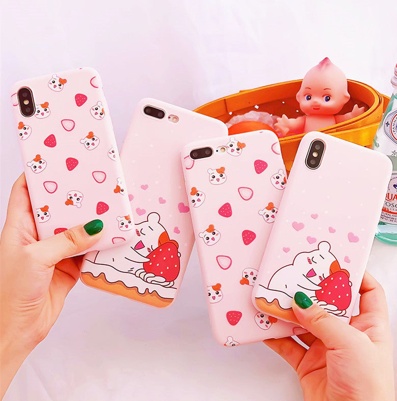 Kawaii Bear and Strawberry Phone Case for iphone 6/6s/6plus/7/7plus/8/8P/X  JK1236