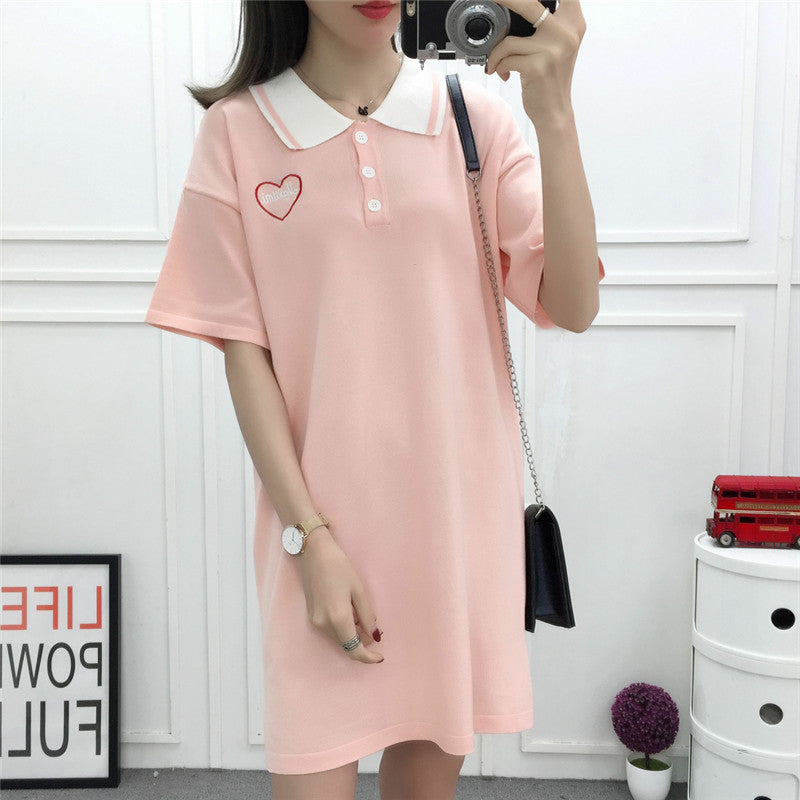 Fashion Polo Collar Knit T-shirt Dress JK1605