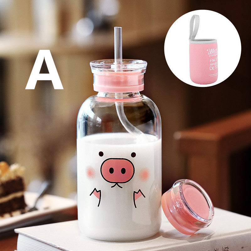 Cute Pigs Glass Water Bottle  JK1977