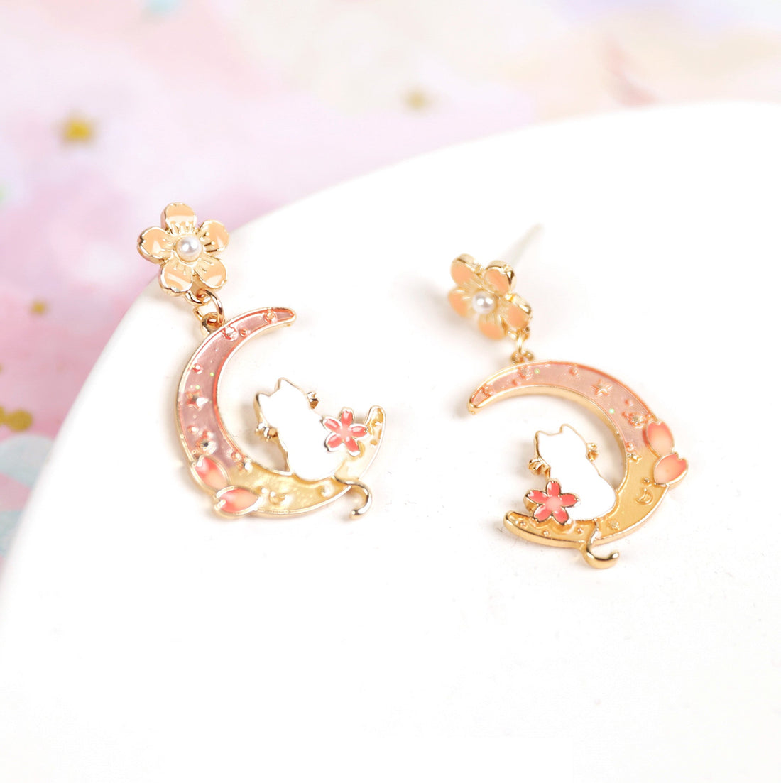 Cute Sakura Cat Earrings/Clips JK2731