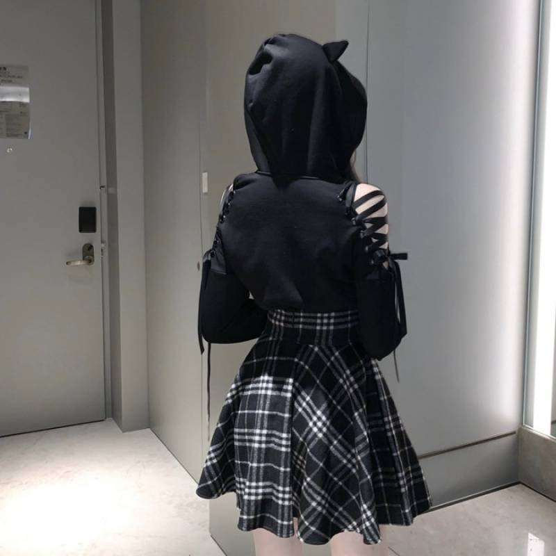 Black Cat Ears Hoodie and Skirt JK2238