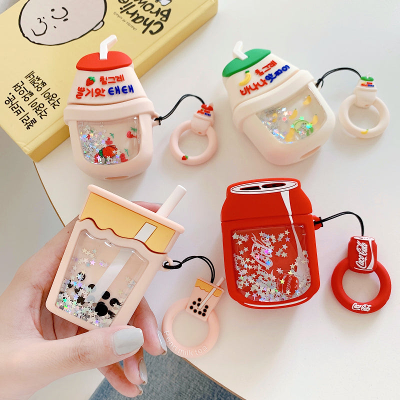 New Style Quicksand Bubble Tea Airpods Protector Case JK1734