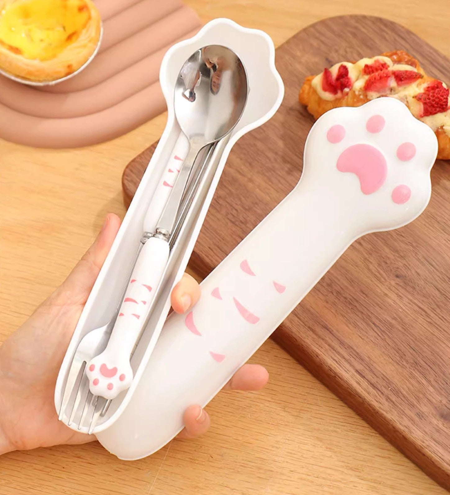 Lovely Cat Paw Spoon Fork and Chopsticks Set JK3652