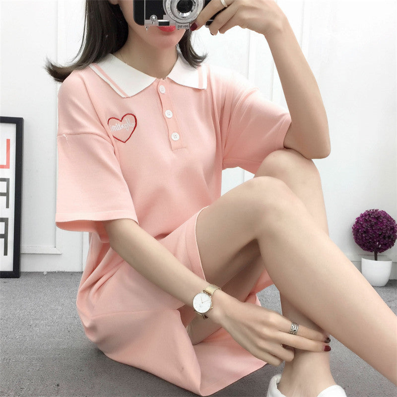 Fashion Polo Collar Knit T-shirt Dress JK1605