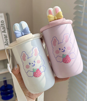 Kawaii Bear and Rabbit Vacuum Water Bottle JK3068