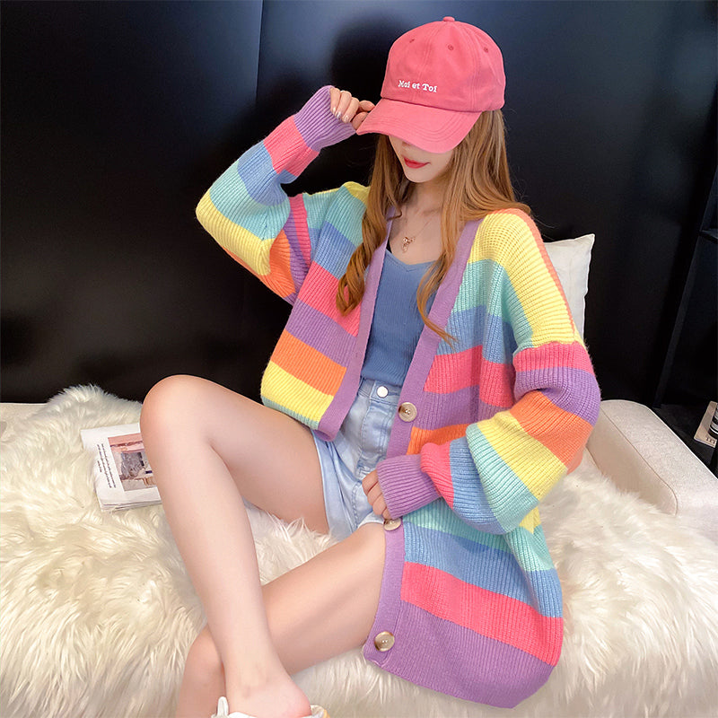 Fashion Rainbow Sweater Coat JK2434