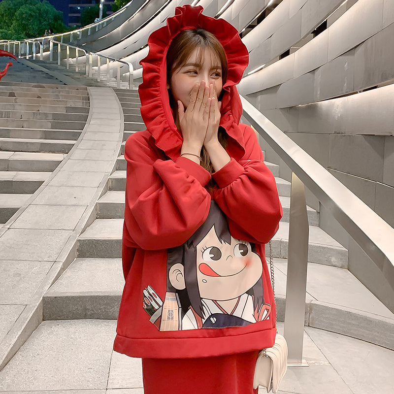 Red Milky Hoodie Dress Set JK1787