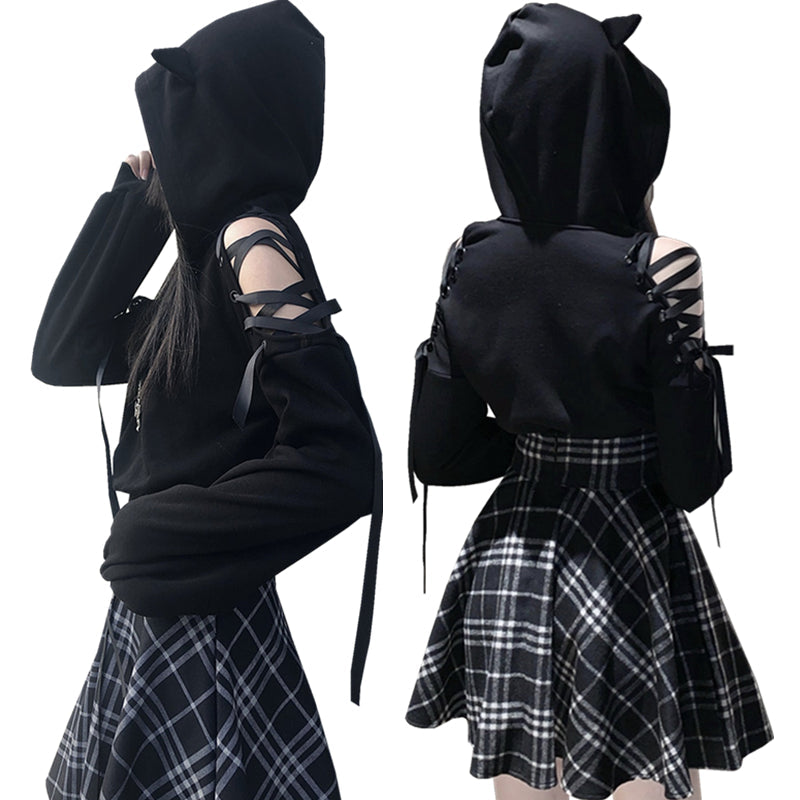 Black Cat Ears Hoodie and Skirt JK2238