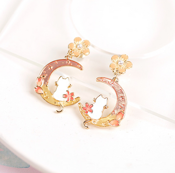 Cute Sakura Cat Earrings/Clips JK2731